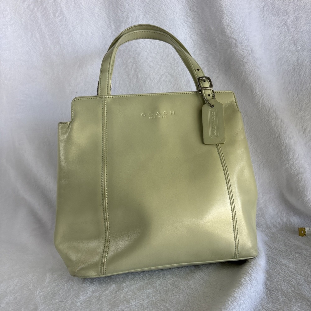 Vintage COACH Pearlized Pistachio Green Leather Party Bag Top Handle 6107 Italy